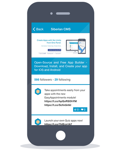 Siberian CMS App Maker’s Twitter feature